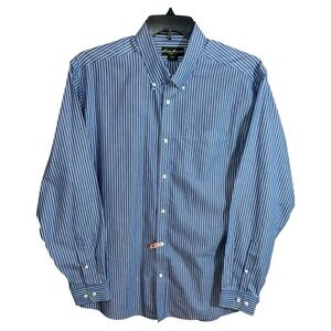 Eddie Bauer Shirt Men’s Size L Blue White Stripes Classic Fit Button Front